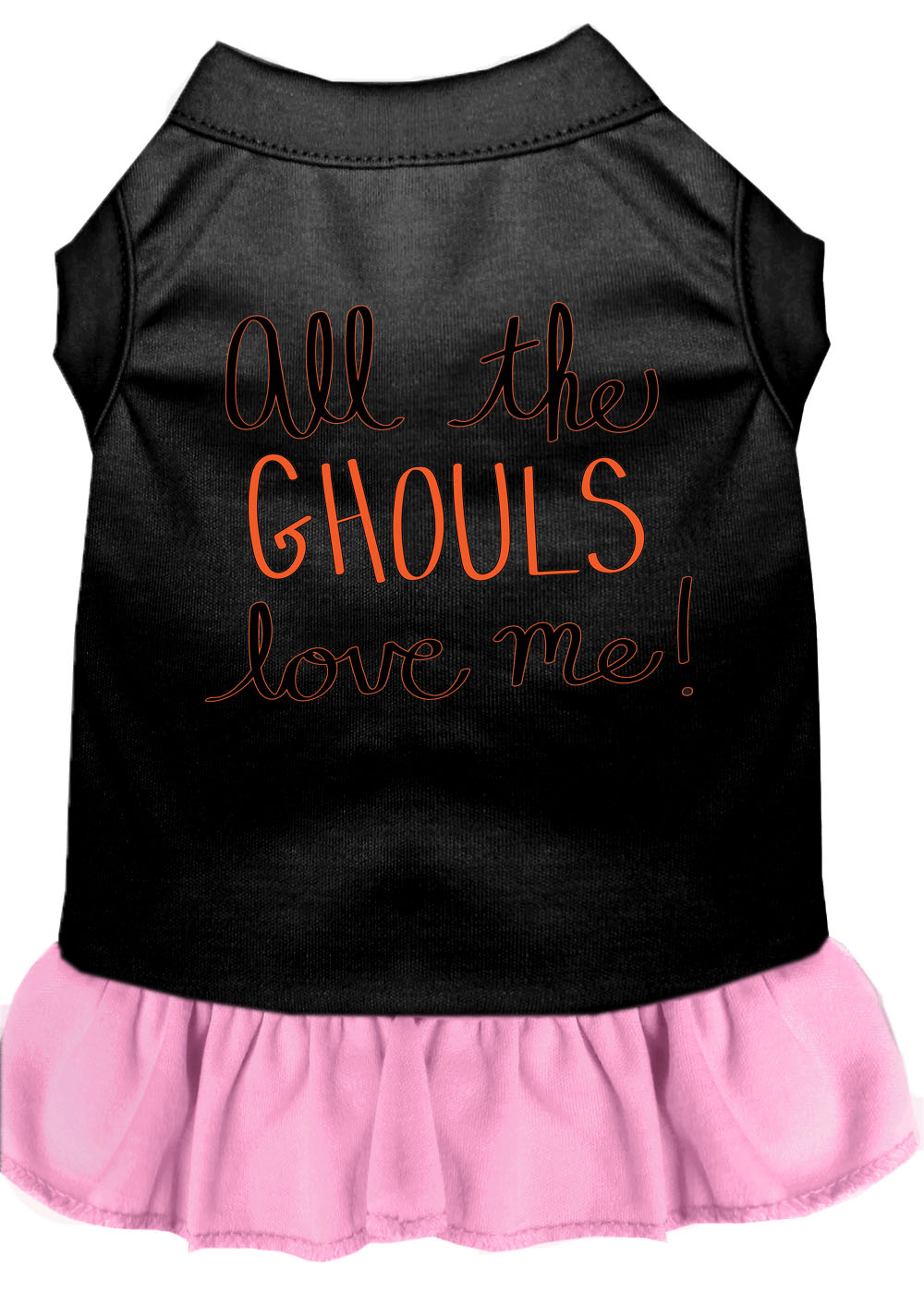 All the Ghouls Screen Print Dog Dress Black with Light Pink Lg